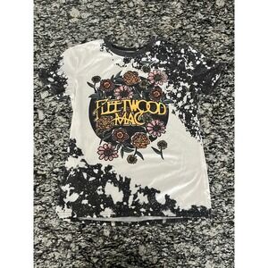 Fleetwood Mac Graphic T-Shirt Black White Bleach Splatter Floral Rock Band Tee